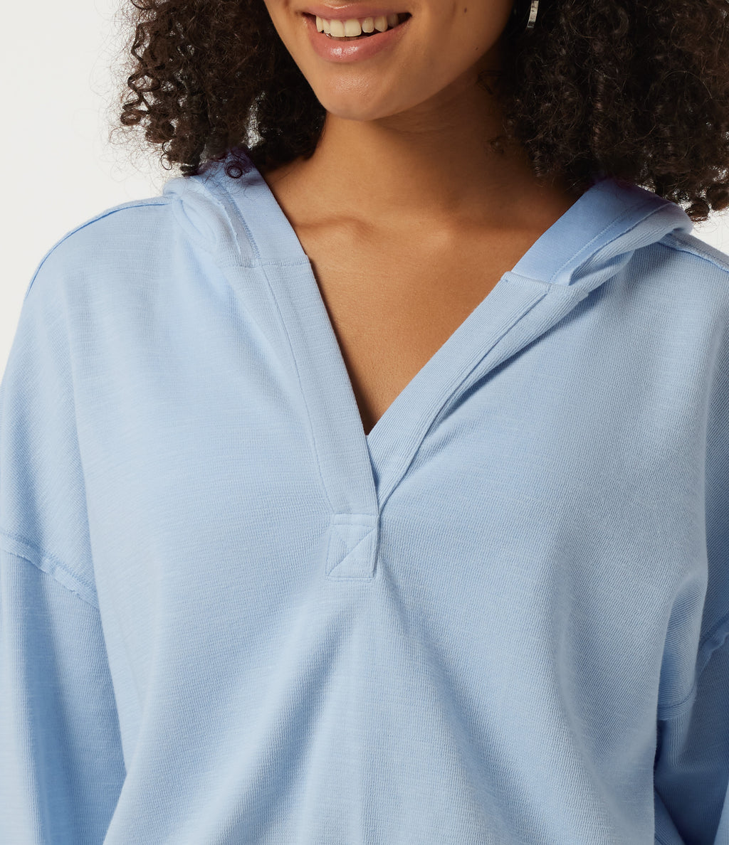 Hooded Batwing Long Sleeve Casual Sweatshirt — Sky Blue Foam — view 5