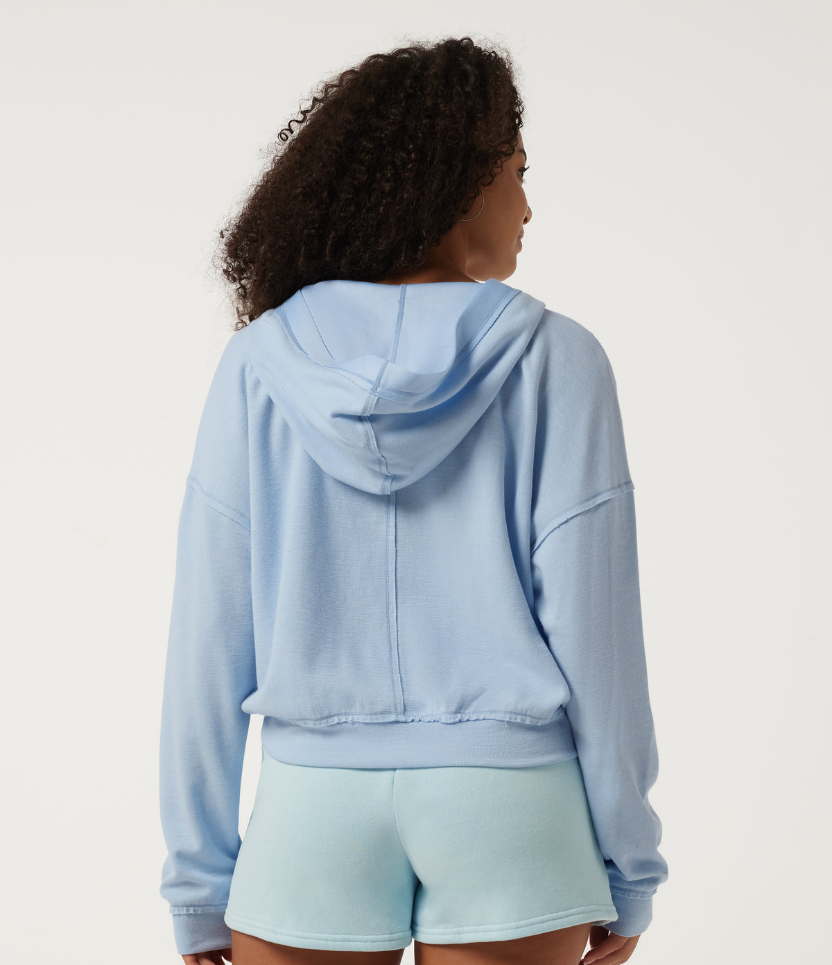 Hooded Batwing Long Sleeve Casual Sweatshirt — Sky Blue Foam — view 2