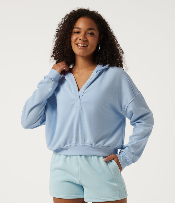 Hooded Batwing Long Sleeve Casual Sweatshirt — Sky Blue Foam — view 1