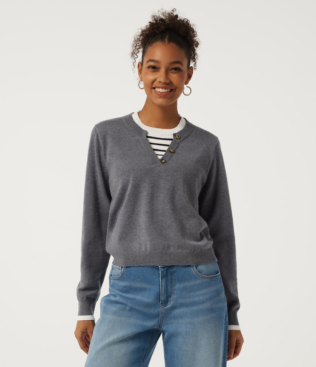 Round Neck Long Sleeve Stripe Work Jumper — City Skyline — view 1