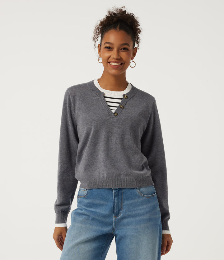 Round Neck Long Sleeve Stripe Work Jumper — City Skyline — view 1