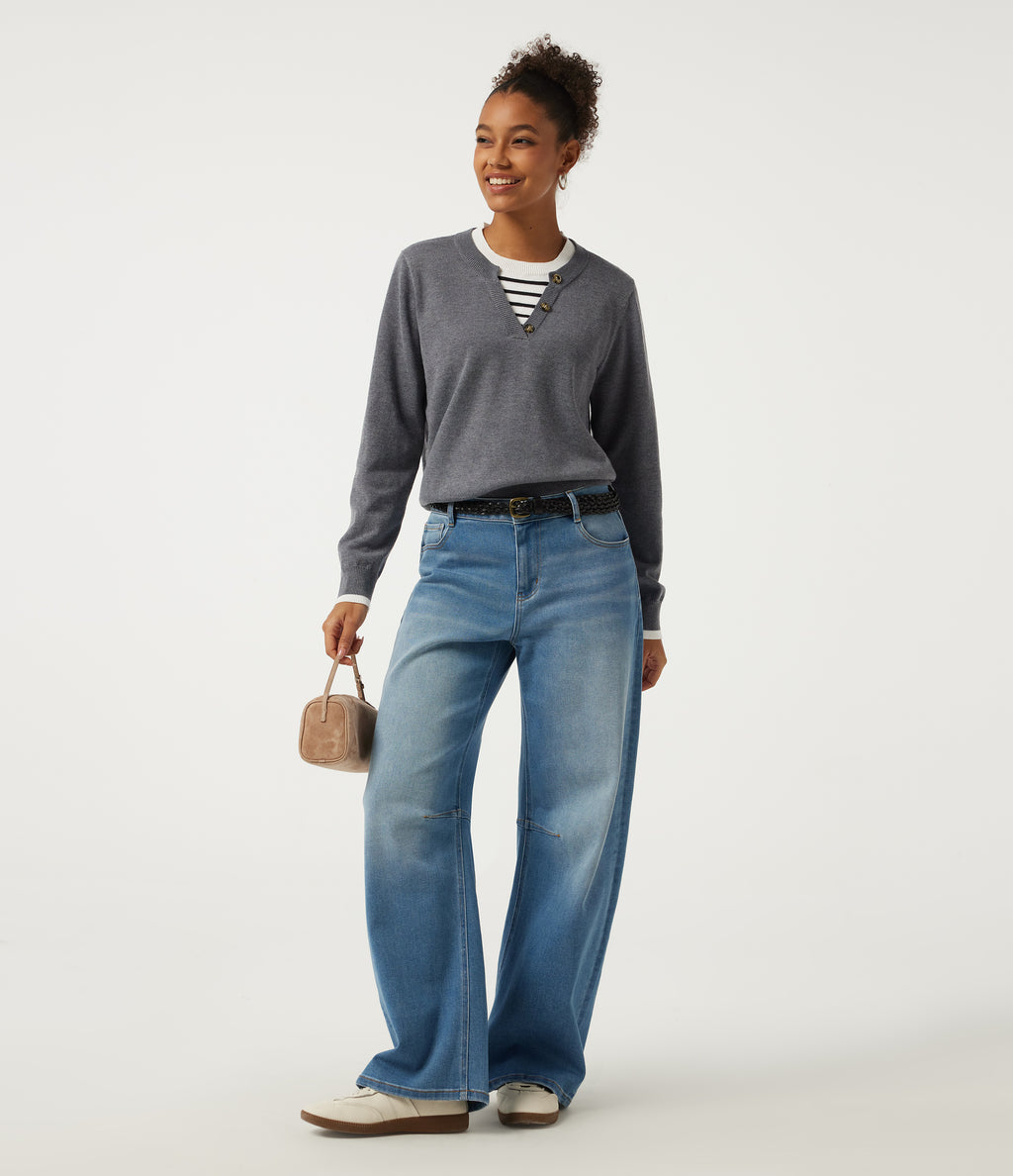 Round Neck Long Sleeve Stripe Work Jumper — City Skyline — view 7