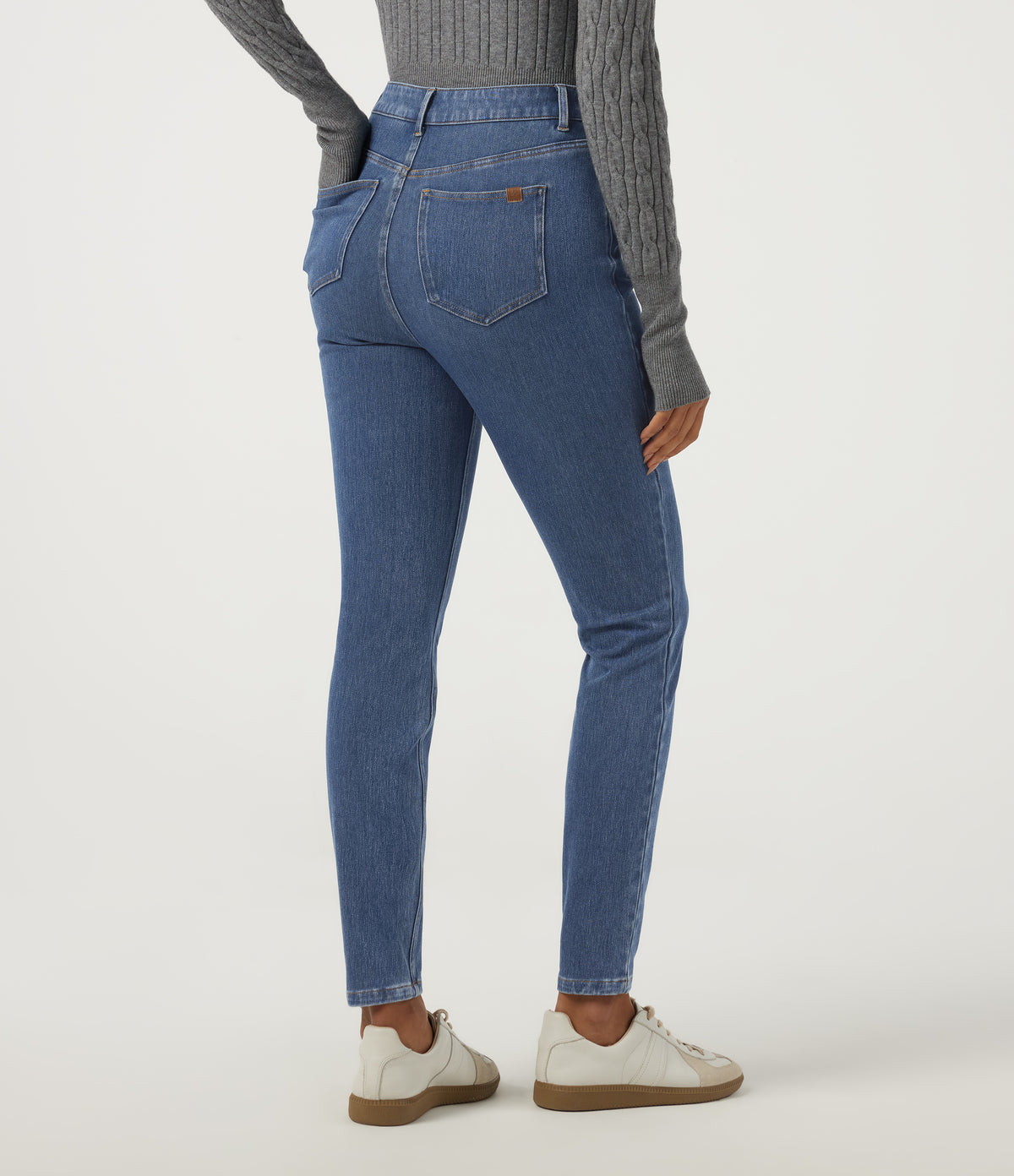 High Waisted Skinny Casual Jeans with Pockets — Tide Blue Denim — view 2