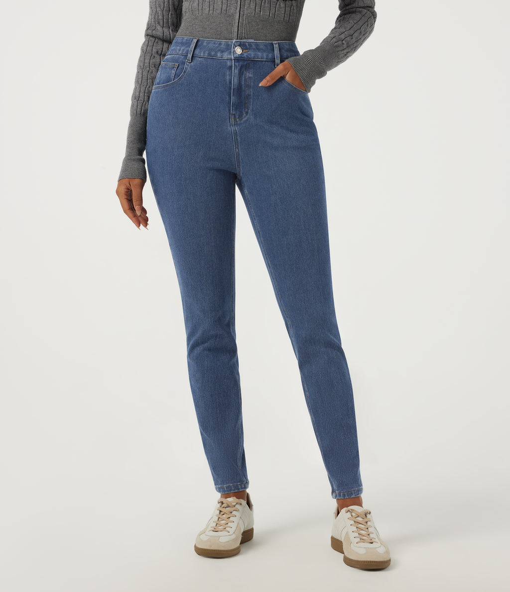 High Waisted Skinny Casual Jeans with Pockets — Tide Blue Denim — view 1