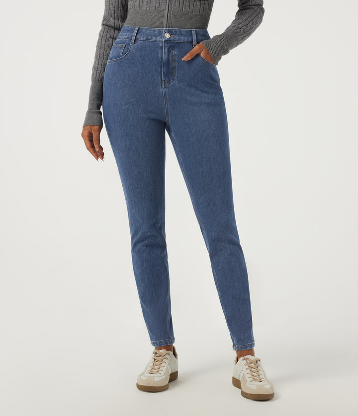 High Waisted Skinny Casual Jeans with Pockets — Tide Blue Denim — view 1