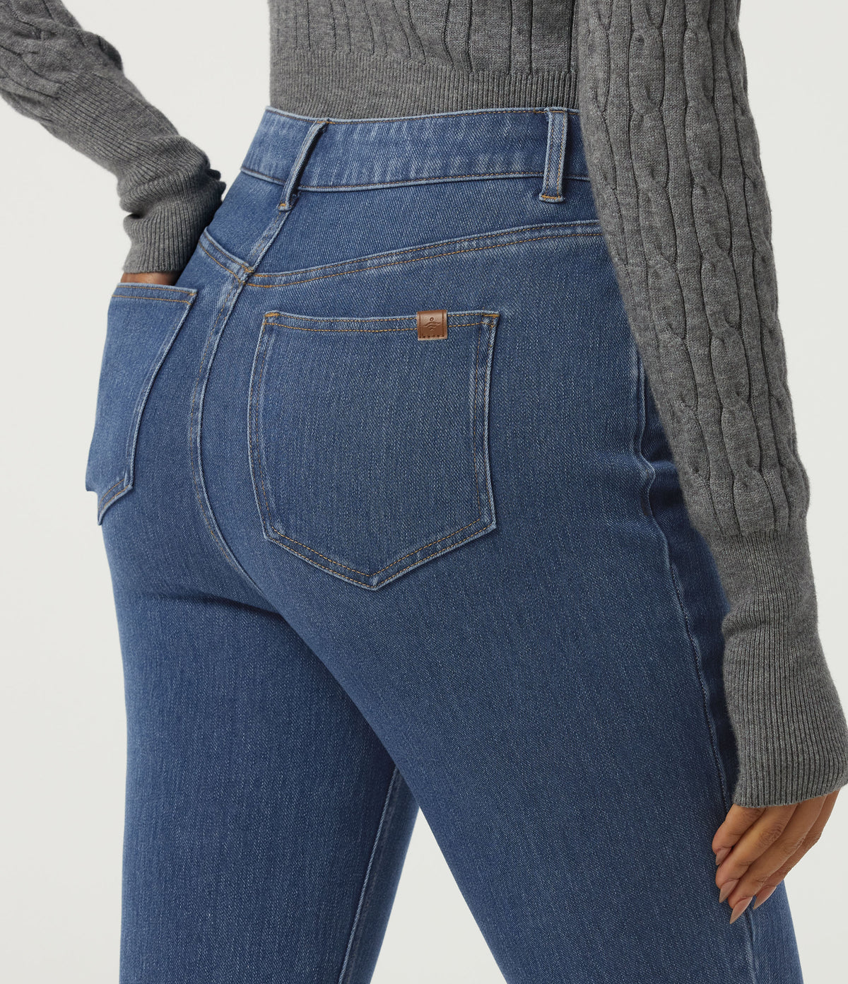 High Waisted Skinny Casual Jeans with Pockets — Tide Blue Denim — view 5