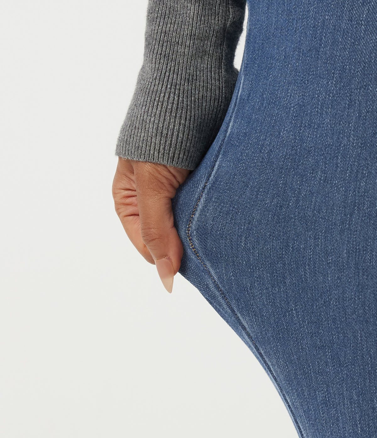 High Waisted Skinny Casual Jeans with Pockets — Tide Blue Denim — view 6