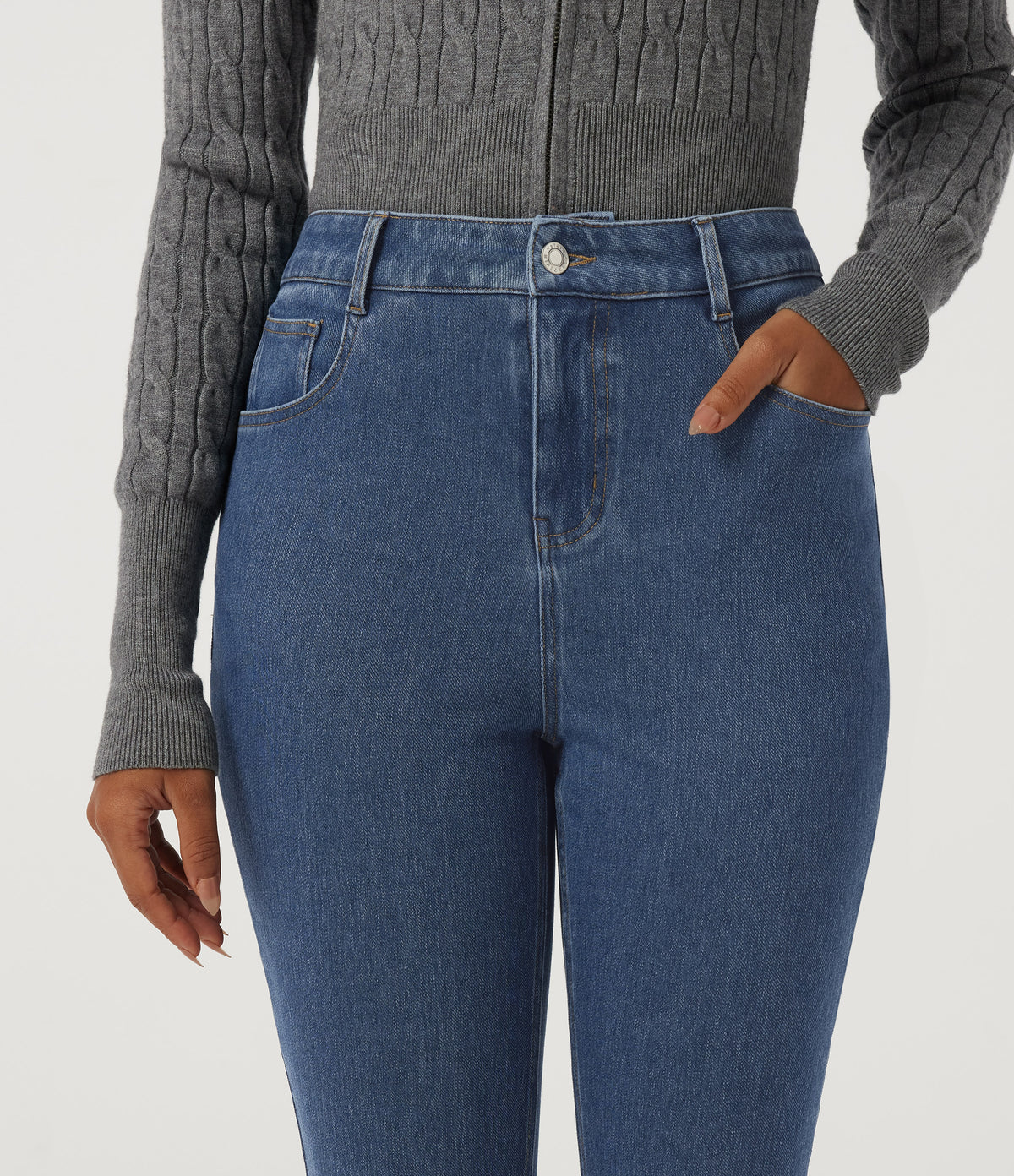 High Waisted Skinny Casual Jeans with Pockets — Tide Blue Denim — view 4