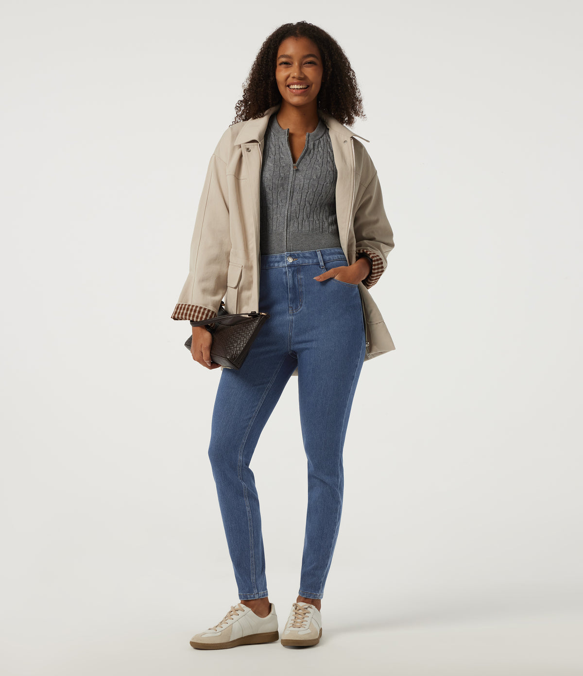 High Waisted Skinny Casual Jeans with Pockets — Tide Blue Denim — view 7