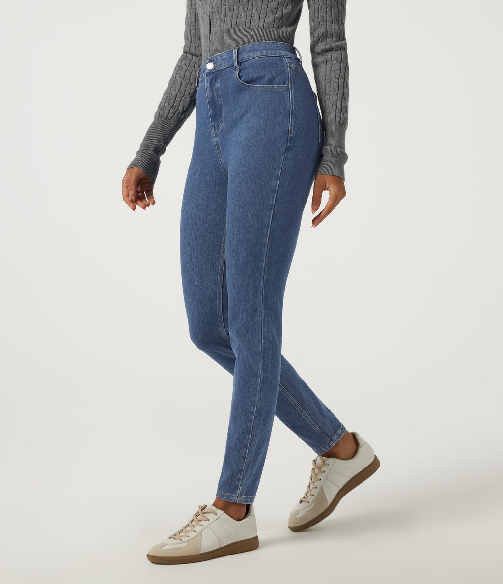 High Waisted Skinny Casual Jeans with Pockets — Tide Blue Denim — view 3