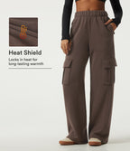 High Waisted Baggy Fleece Casual Sweatpants with Pockets — Chocolate Brown — view 1