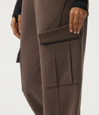 High Waisted Baggy Fleece Casual Sweatpants with Pockets — Chocolate Brown — view 6