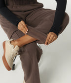 High Waisted Baggy Fleece Casual Sweatpants with Pockets — Chocolate Brown — view 7