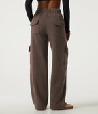 High Waisted Baggy Fleece Casual Sweatpants with Pockets — Chocolate Brown — view 2