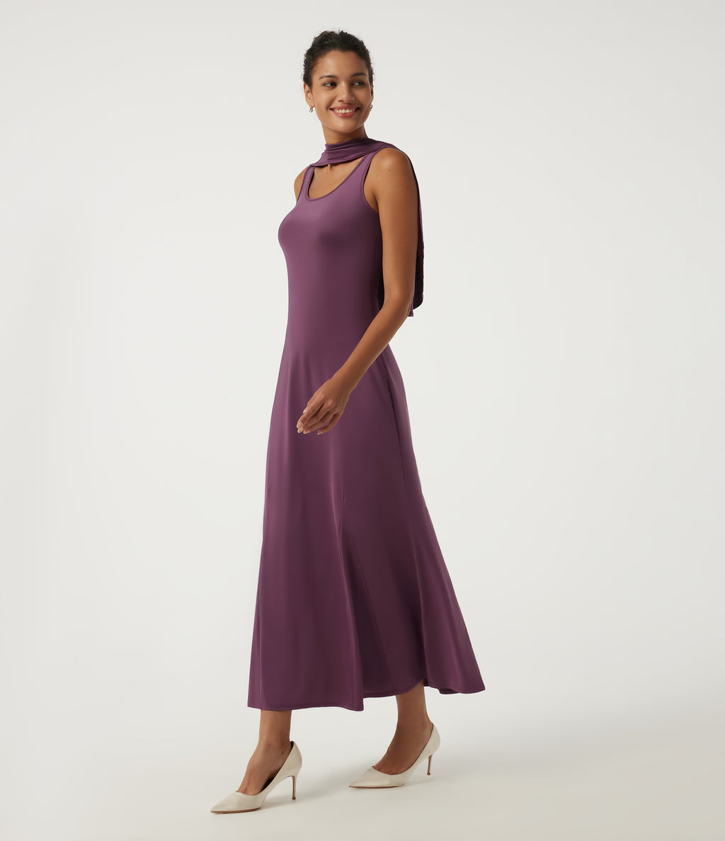 Round Neck Sleeveless Cut Out A-Line Party Maxi Dress — Amaranth — view 6