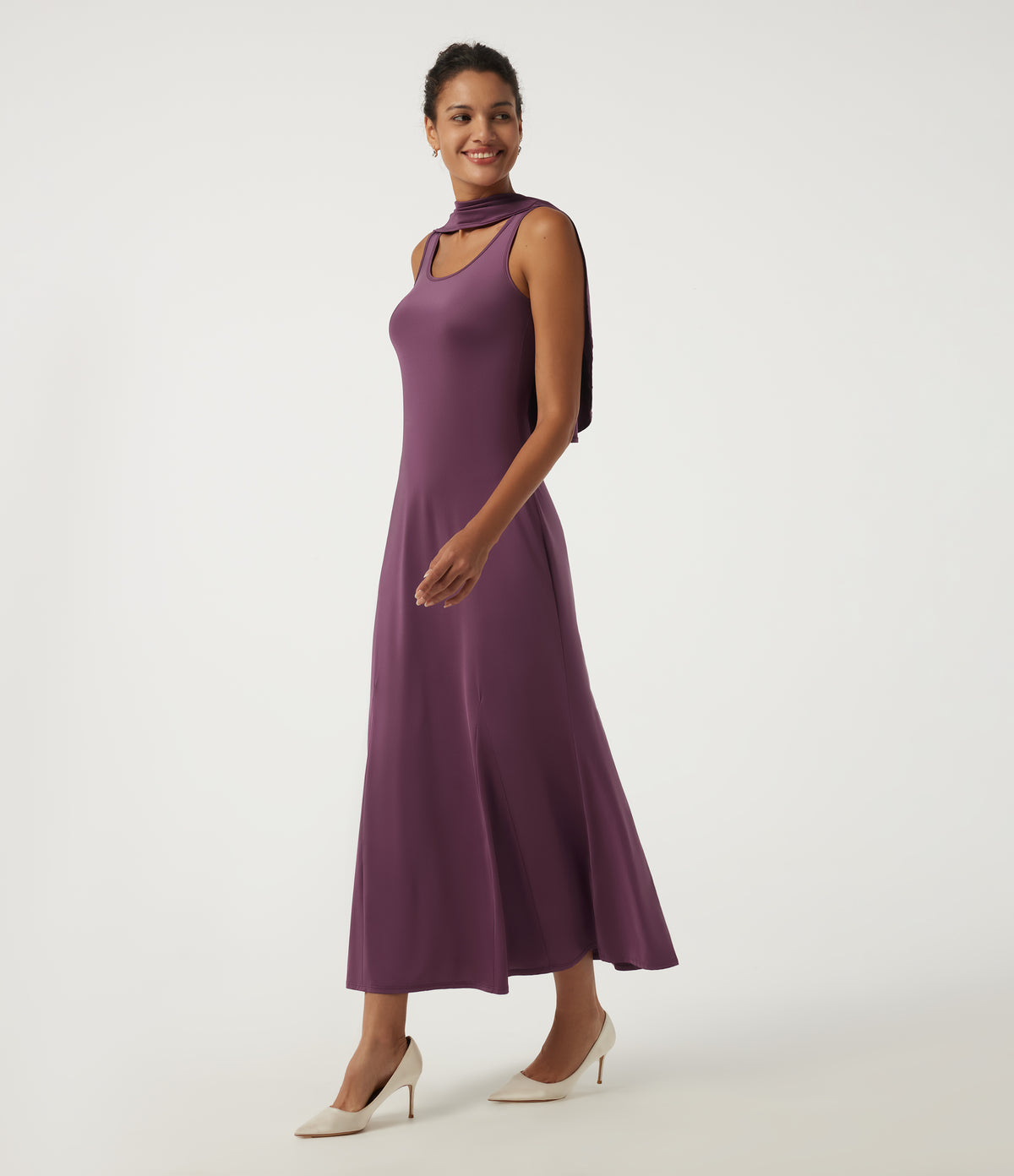 Round Neck Sleeveless Cut Out A-Line Party Maxi Dress — Amaranth — view 6