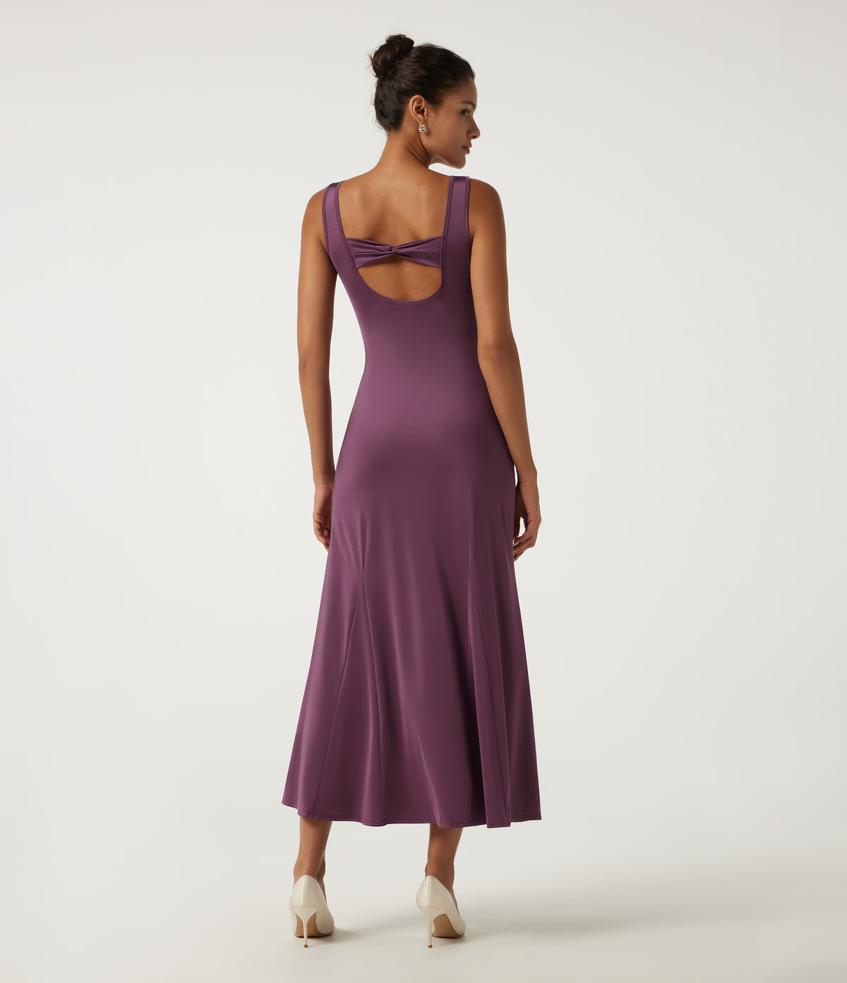 Round Neck Sleeveless Cut Out A-Line Party Maxi Dress — Amaranth — view 5