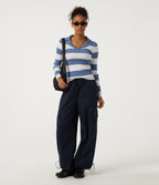 Lapel Collar Stripe Long Sleeve Casual Jumper — Marine Cove Rib Stripe — view 6