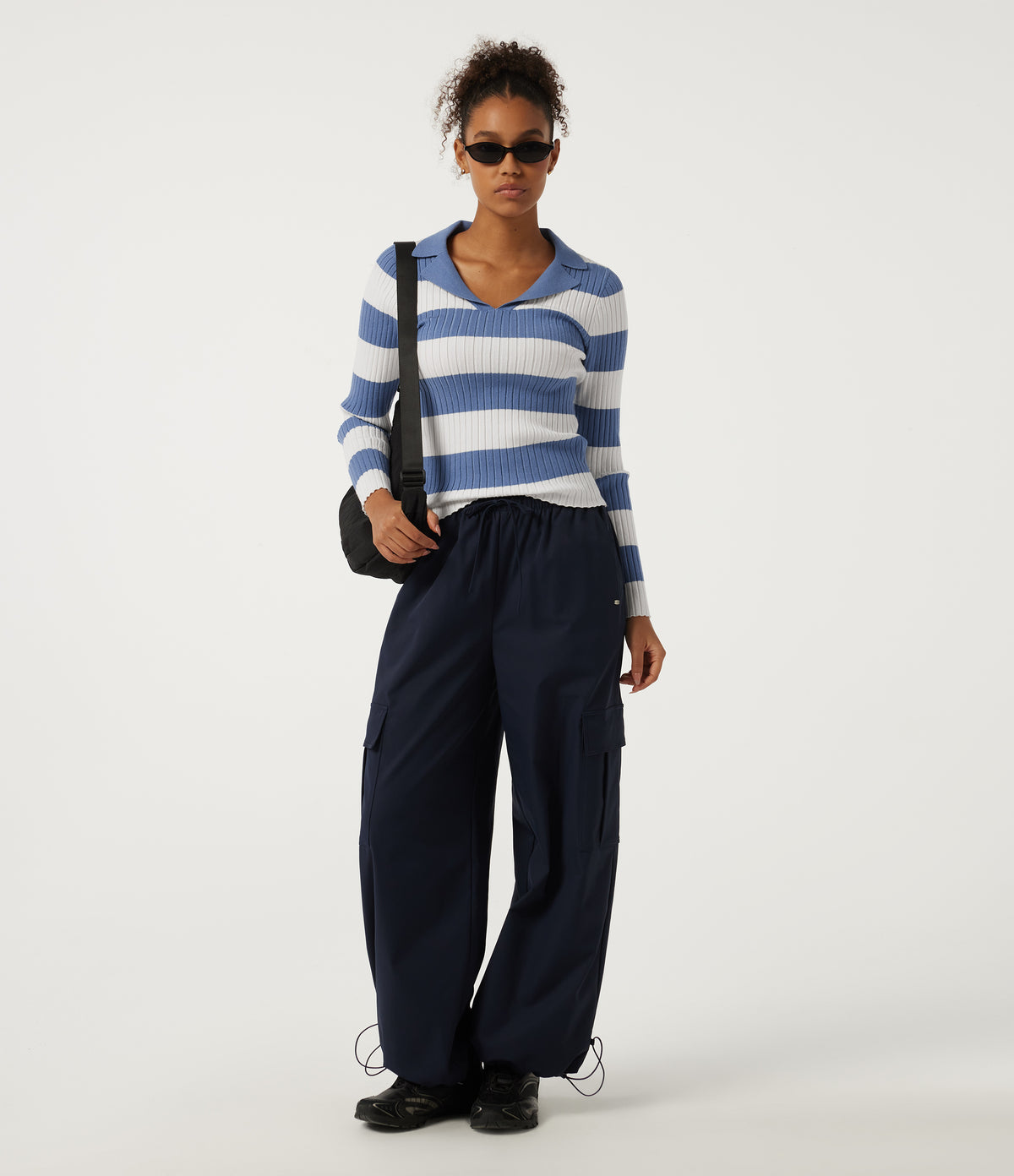 Lapel Collar Stripe Long Sleeve Casual Jumper — Marine Cove Rib Stripe — view 6