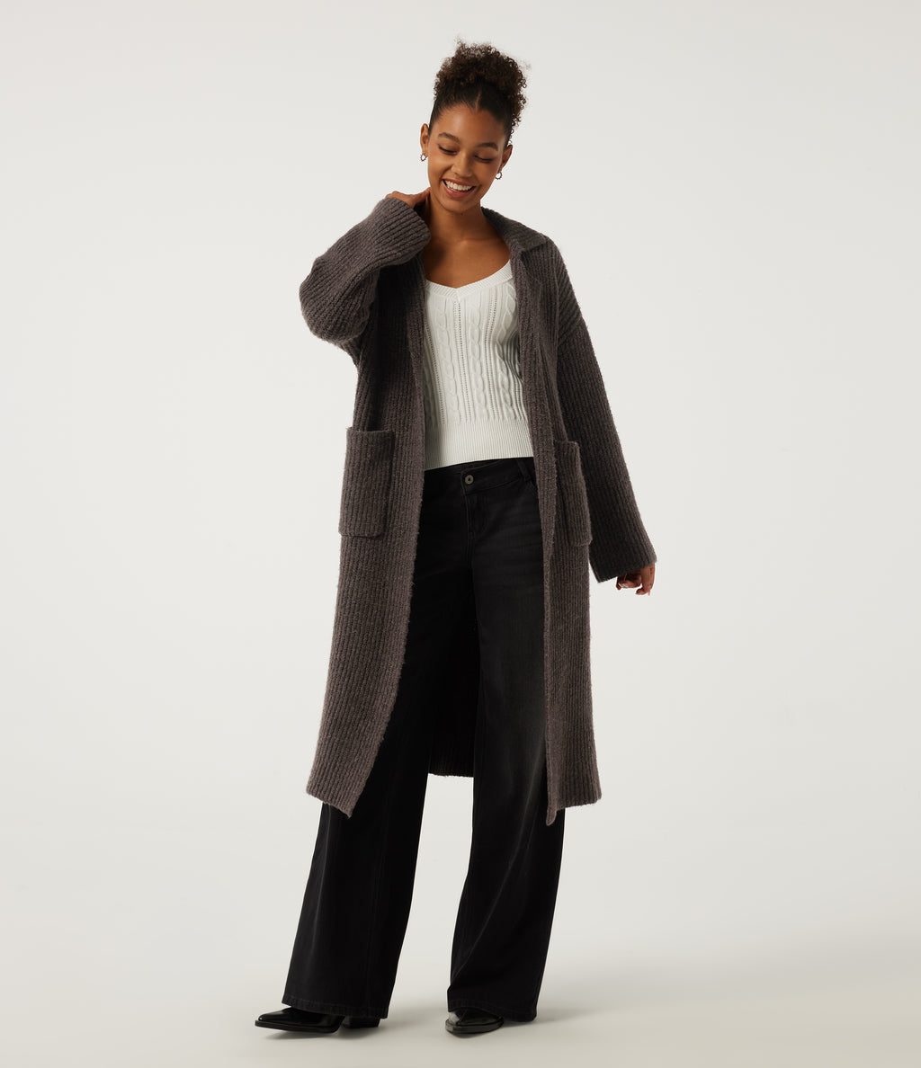 Lapel Collar Long Sleeve Adjustable Waist Lace Up Work Jumper with Pockets — Brown — view 4