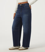 Mid Rise Barrel Leg Casual Jeans with Pockets — Pageant Blue Denim — view 3