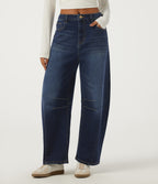 Mid Rise Barrel Leg Casual Jeans with Pockets — Pageant Blue Denim — view 1