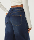 Mid Rise Barrel Leg Casual Jeans with Pockets — Pageant Blue Denim — view 5
