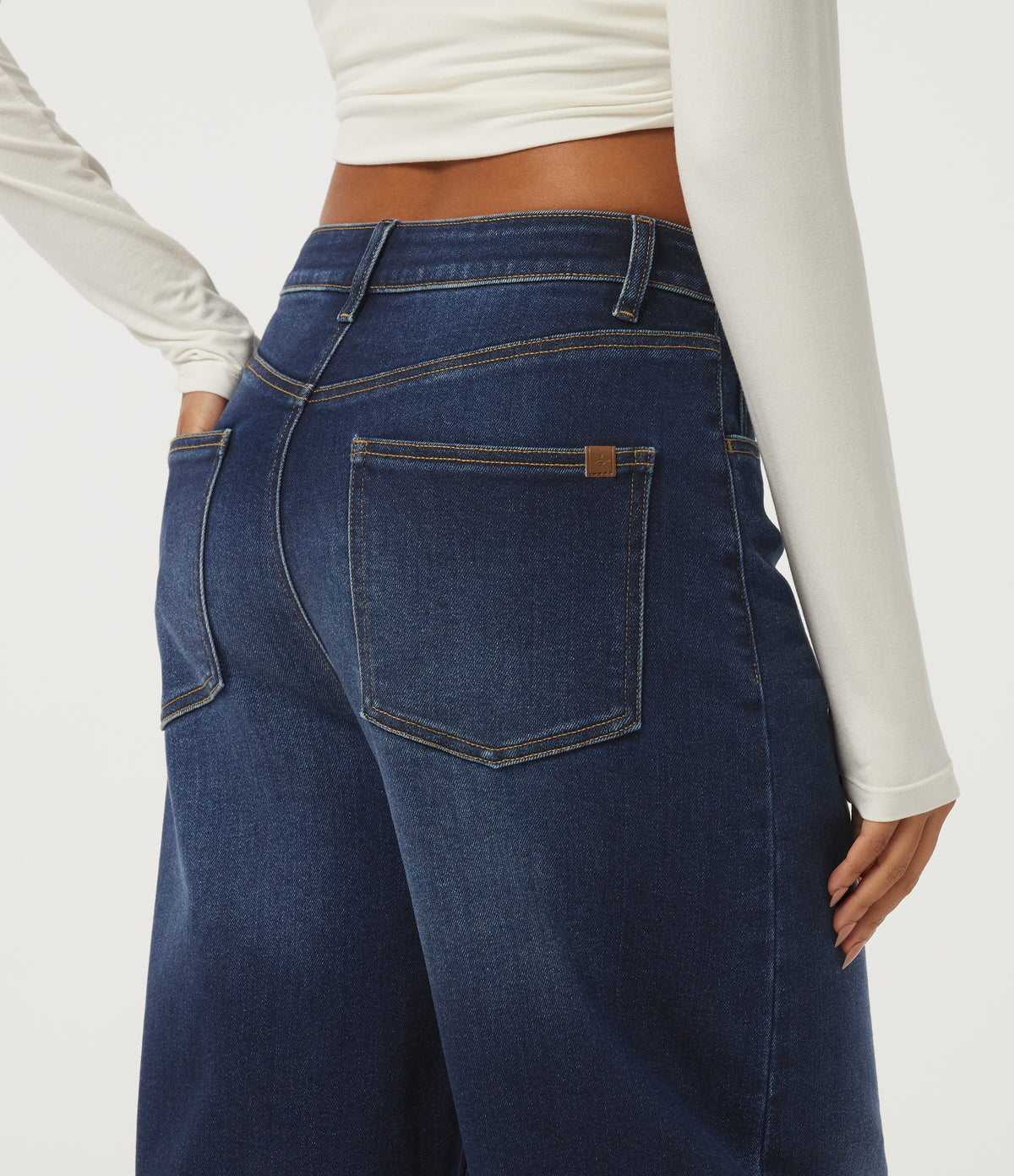 Mid Rise Barrel Leg Casual Jeans with Pockets — Pageant Blue Denim — view 5
