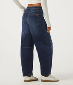 Mid Rise Barrel Leg Casual Jeans with Pockets — Pageant Blue Denim — view 2