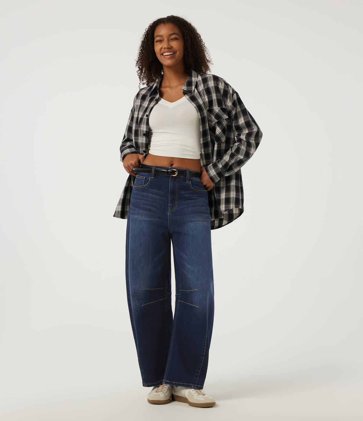 Mid Rise Barrel Leg Casual Jeans with Pockets — Pageant Blue Denim — view 8