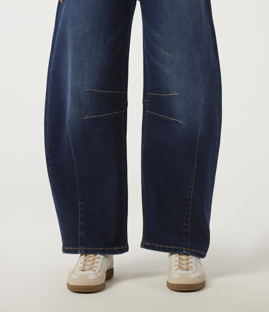 Mid Rise Barrel Leg Casual Jeans with Pockets — Pageant Blue Denim — view 6