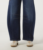 Mid Rise Barrel Leg Casual Jeans with Pockets — Pageant Blue Denim — view 6