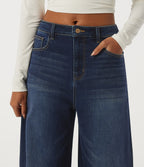 Mid Rise Barrel Leg Casual Jeans with Pockets — Pageant Blue Denim — view 4