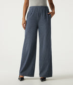 High Waisted Wide Leg Work Cotton Jeans with Pockets — Navy Peony — view 3