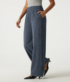 High Waisted Wide Leg Work Cotton Jeans with Pockets — Navy Peony — view 1