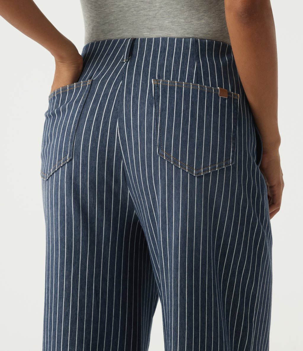 High Waisted Wide Leg Work Cotton Jeans with Pockets — Navy Peony — view 5