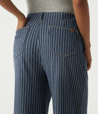 High Waisted Wide Leg Work Cotton Jeans with Pockets — Navy Peony — view 5