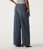 High Waisted Wide Leg Work Cotton Jeans with Pockets — Navy Peony — view 2