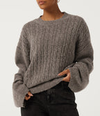 Stand Collar Drop Shoulder Bell Sleeve Long Sleeve Work Jumper — Fossil — view 5