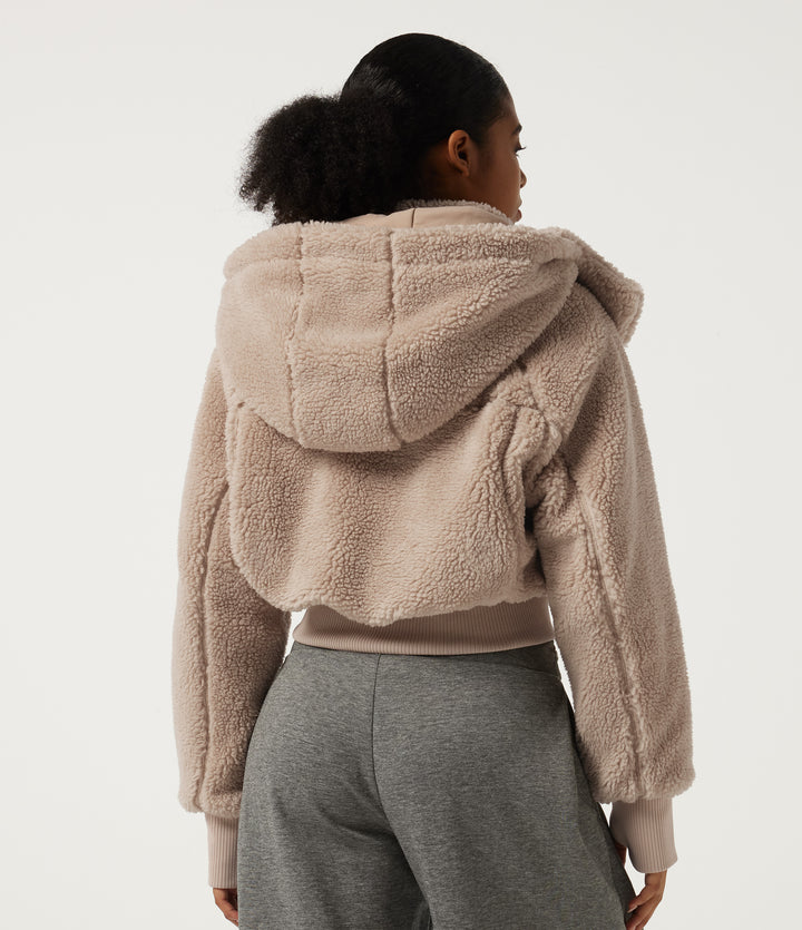 Hooded Raglan Long Sleeve Fleece Casual Padded Jacket with Pockets — Camel Puff — view 2