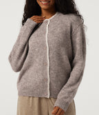 Round Neck Long Sleeve Contrast Lace Casual Cardigan — Peyote — view 5