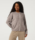 Round Neck Long Sleeve Contrast Lace Casual Cardigan — Peyote — view 4