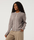 Round Neck Long Sleeve Contrast Lace Casual Cardigan — Peyote — view 3