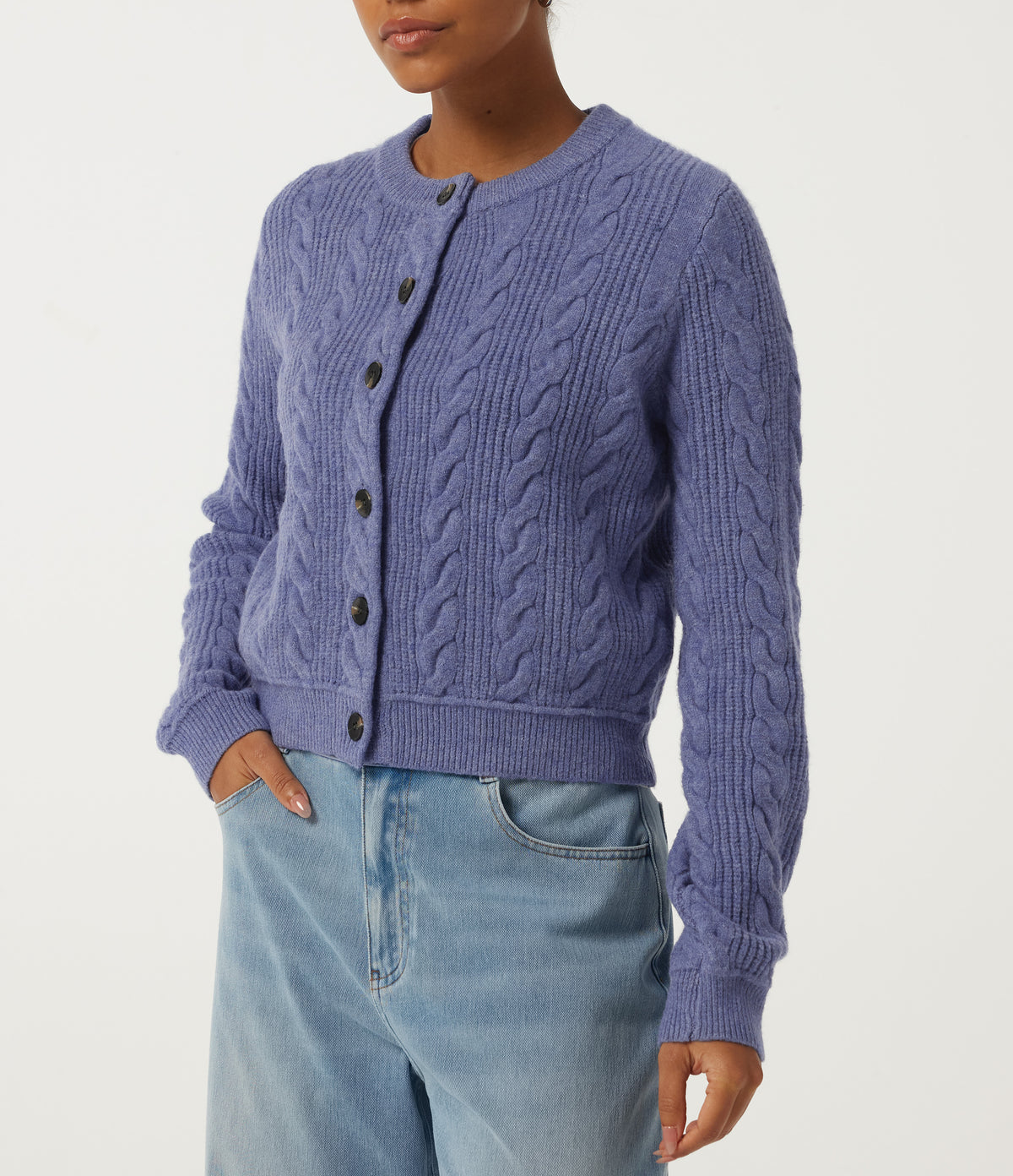 Round Neck Long Sleeve Casual Cardigan — Lavender Violet — view 6