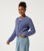 Round Neck Long Sleeve Casual Cardigan — Lavender Violet — view 3
