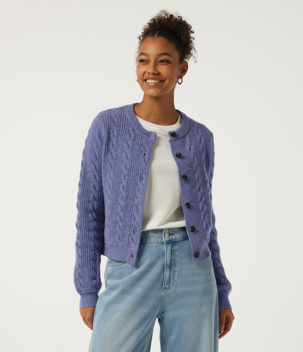Round Neck Long Sleeve Casual Cardigan — Lavender Violet — view 4