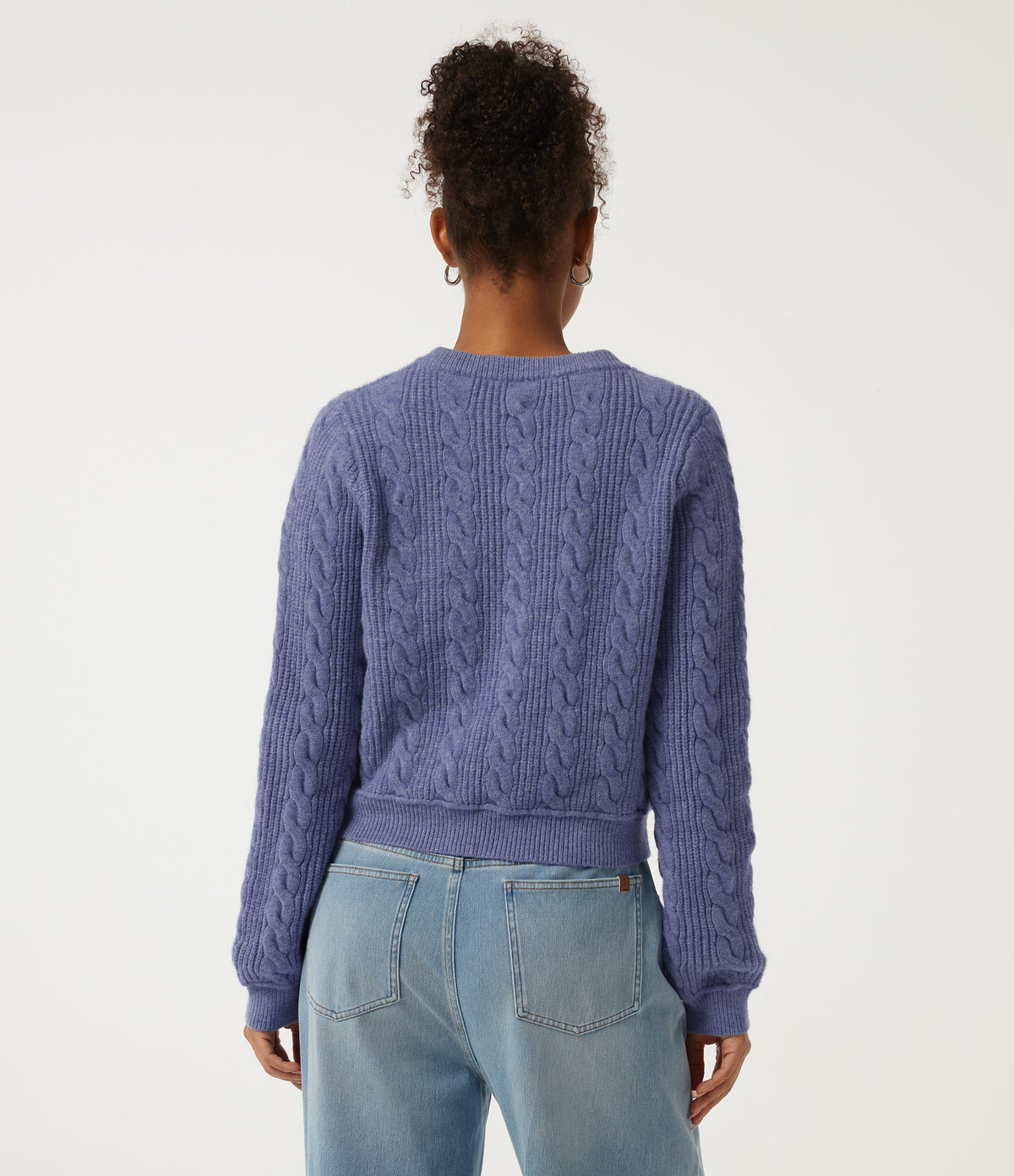 Round Neck Long Sleeve Casual Cardigan — Lavender Violet — view 2