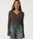 Flounce Long Sleeve Casual Jumper — Major Brown — view 6