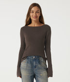 Flounce Long Sleeve Casual Jumper — Major Brown — view 4