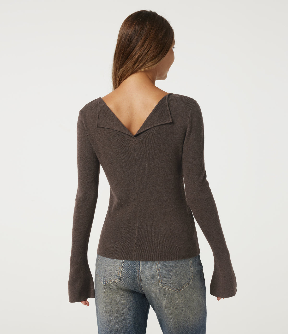 Flounce Long Sleeve Casual Jumper — Major Brown — view 5